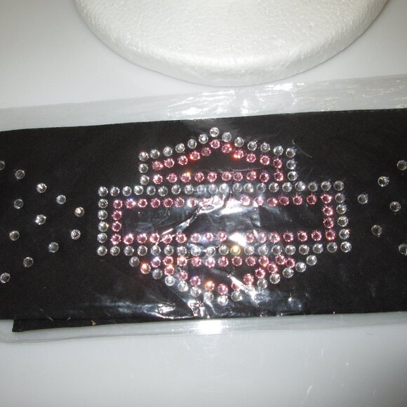 Harley Accessories - Black w/ SILVER & PINK Swarovski Crystals Bling Bling Riding Bandana SHINE!